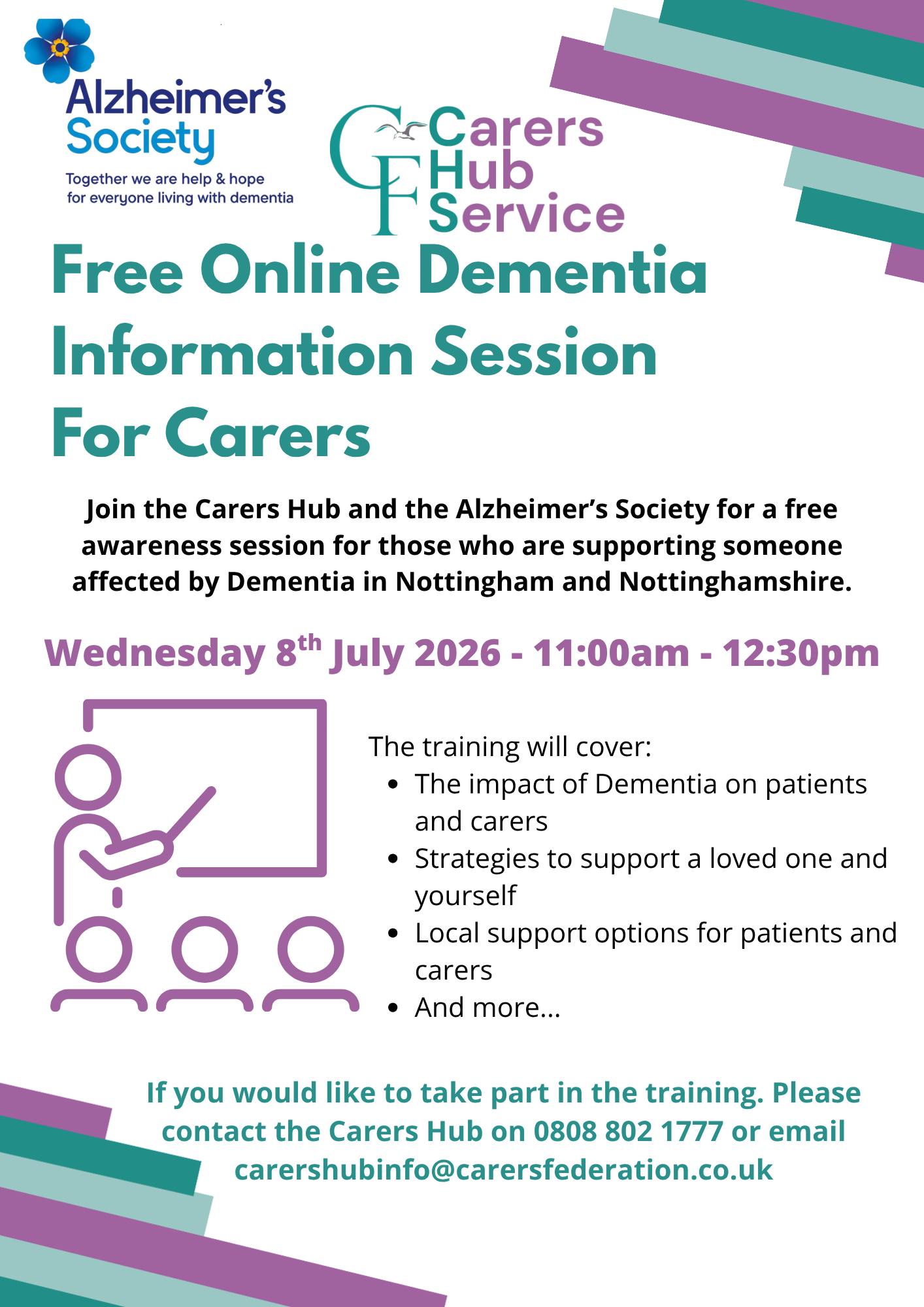 Free Online Dementia Information Session For Carers poster